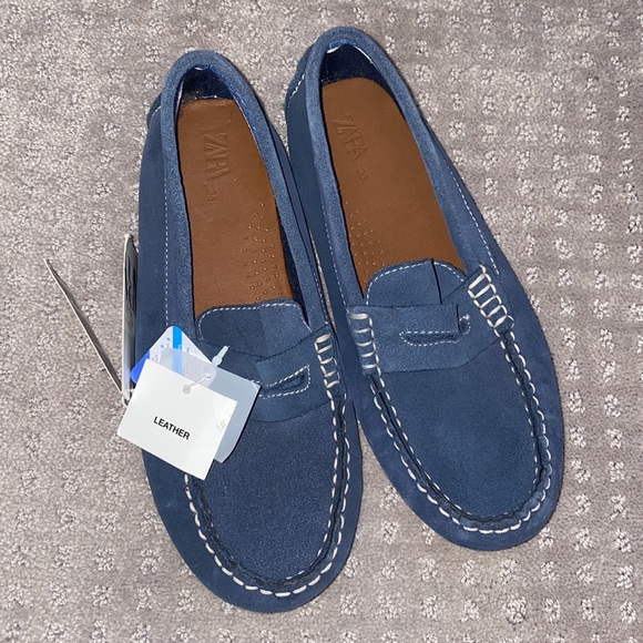 𝗡𝗪𝗧 𝗭𝗮𝗿𝗮 • Blue Leather Penny Loafers - Picture 12 of 14